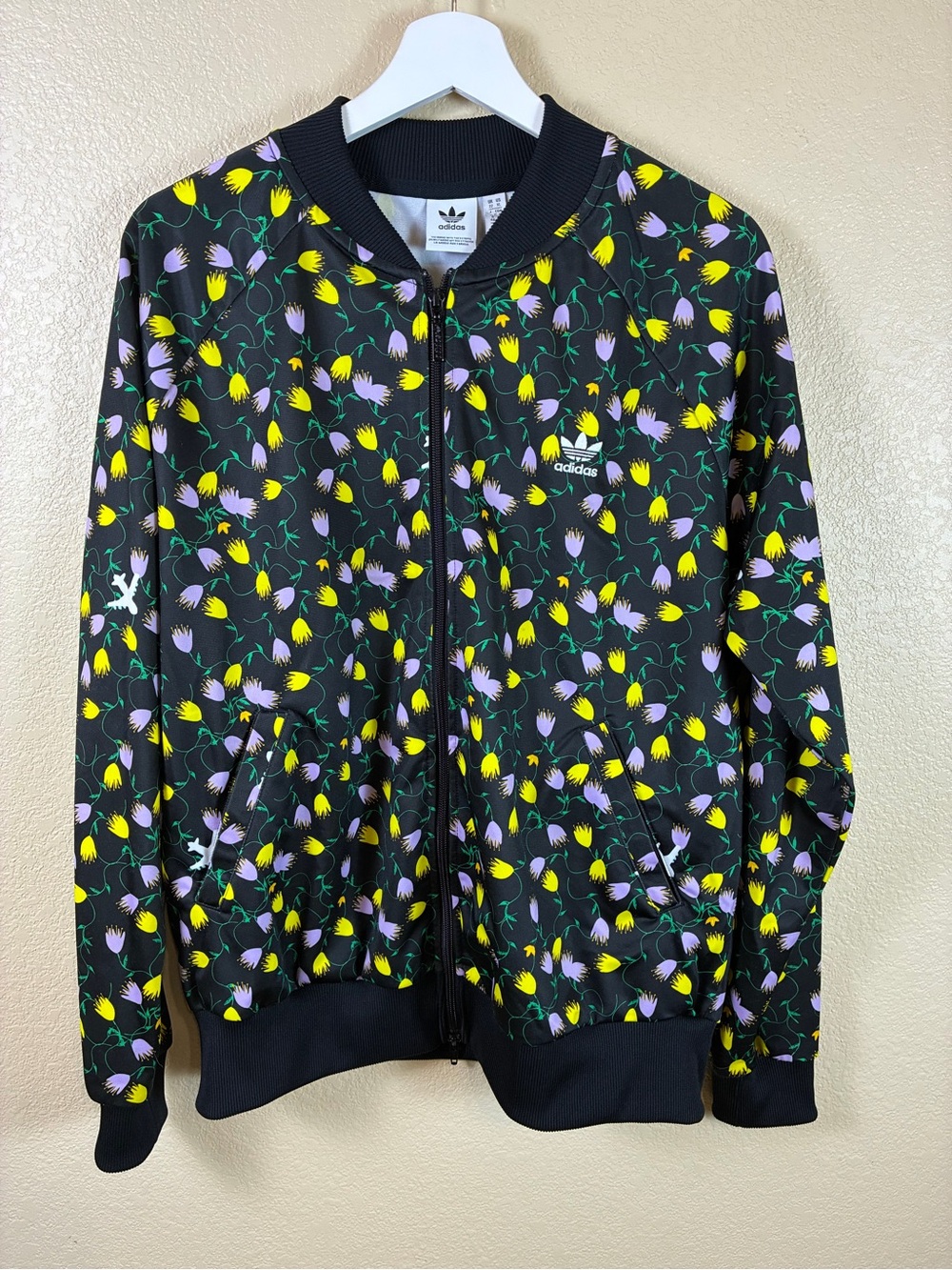 adidas Originals Full Zip Track Jacket with All Over Yellow & Lavender Tulips